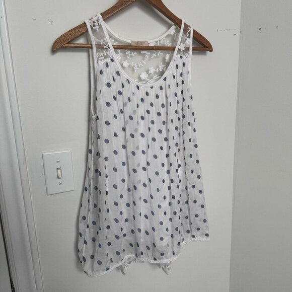 Italian 100% silk Sheer Polka Dot Tank Top with Lace M coastal cowgirl boho - Picture 2 of 6